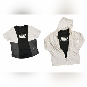 Nike Dri-Fit Training Set, Hoodie and Cropped Tee, Cream Black Gray, Women’s Sma
